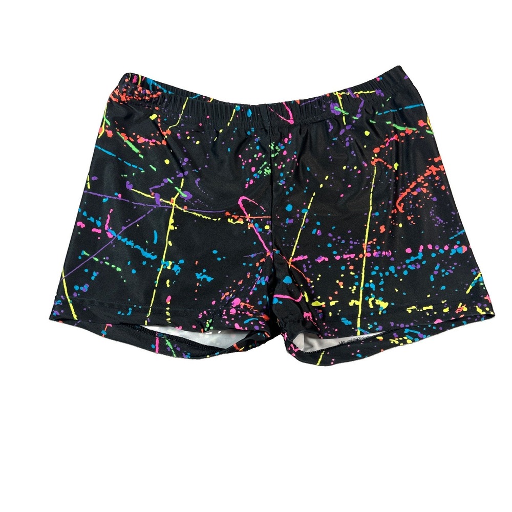 Gem Sports Women’s Size M Black Multicolor Splatter Activewear Shorts Elastic